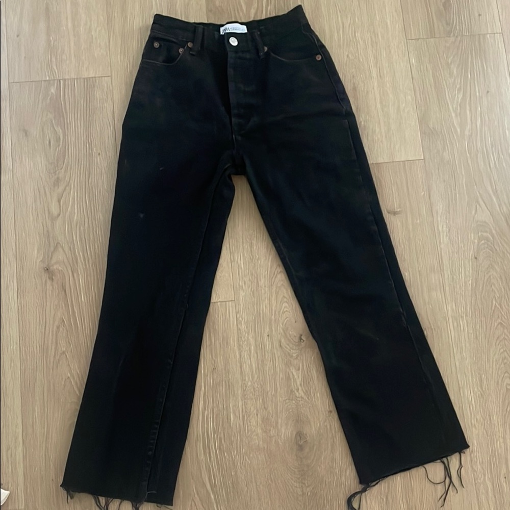 Zara Denim | Zara Black Washed High Rise Straight-Leg Jeans